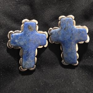 Blue Stone Cross Earrings